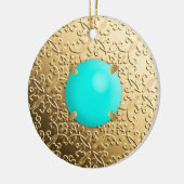 Gold Damask met een faux turquoise gemstone Keramisch Ornament (Links)