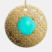 Gold Damask met een faux turquoise gemstone Keramisch Ornament (Achterkant)