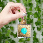 Gold Damask met een faux turquoise gemstone Sleutelhanger (Hand)