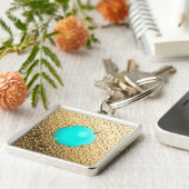 Gold Damask met een faux turquoise gemstone Sleutelhanger (Zijkant)