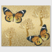 Gold Damask met Gold Trees en Butterflies Cadeaupapier (Vlak)