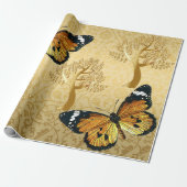 Gold Damask met Gold Trees en Butterflies Cadeaupapier (Uitgerold)