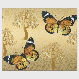 Gold Damask met Gold Trees en Butterflies Cadeaupapier