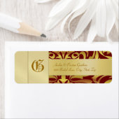 Gold Damask Monogram Rood Weddenschap Etiket (Insitu)