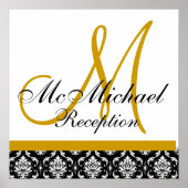 Gold Damask Monogram Weddenschappen Reception Poster (Voorkant)