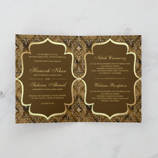 Gold Damask Moss Brown Islamic Muslim Weduwen (Binnen)
