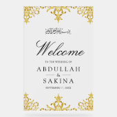 Gold Damask Muslim Wedding Welcome Frosted Acryl Bord (Voorkant)