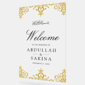 Gold Damask Muslim Wedding Welcome Frosted Acryl Bord (Hoek)