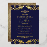 Gold Damask Navy Quinceanera 15e verjaardag