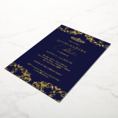Gold Damask Navy Quinceanera 15e verjaardag Folie Uitnodiging (Gedraaid)