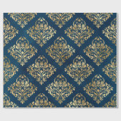 Gold Damask op Blue Cadeaupapier (Vlak)