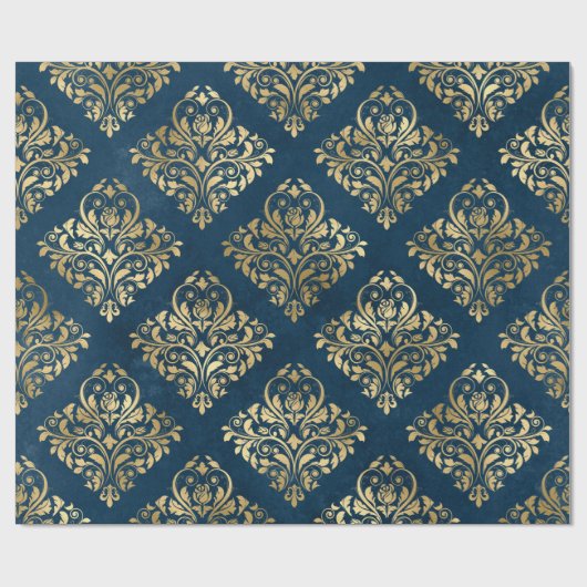 Gold Damask op Blue Cadeaupapier (Vlak)