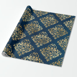 Gold Damask op Blue Cadeaupapier
