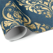 Gold Damask op Blue Cadeaupapier (Rol Hoek)