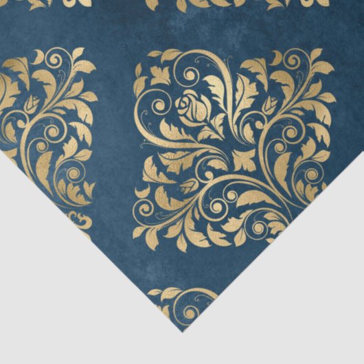 Gold Damask op Blue Decoupage Tissuepapier (Detail)