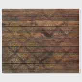 Gold Damask op bruin hout Cadeaupapier (Vlak)