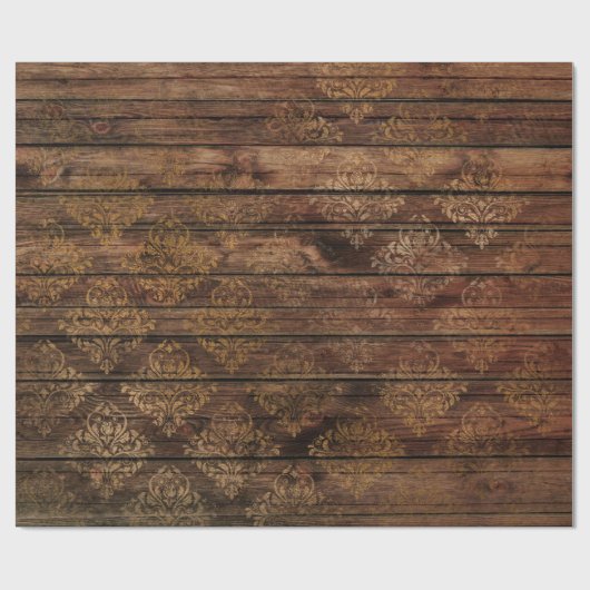 Gold Damask op bruin hout Cadeaupapier (Vlak)