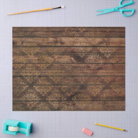 Gold Damask op Bruin Wood-ontkoppeling Tissuepapier (Craft)