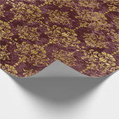 Gold Damask op Burgundy-achtergrond Cadeaupapier (Hoek)