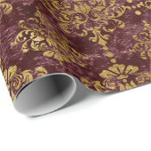 Gold Damask op Burgundy-achtergrond Cadeaupapier (Rol Hoek)