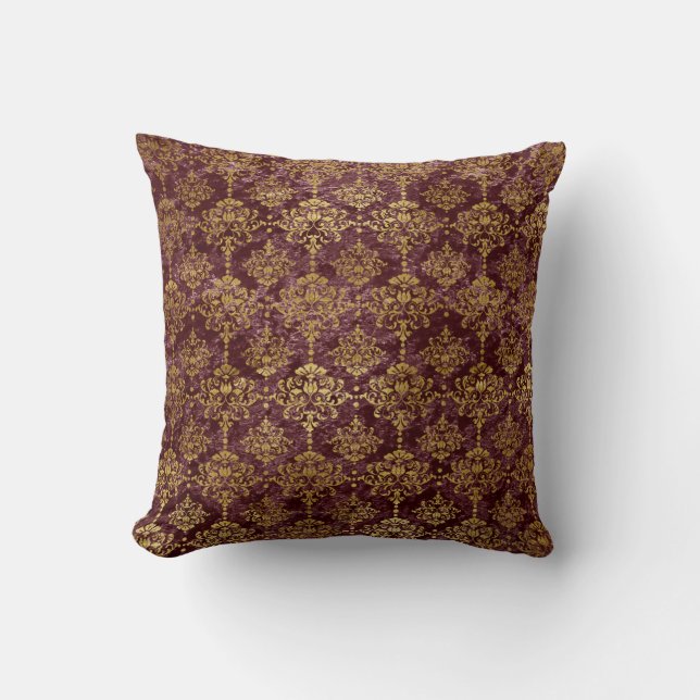 Gold Damask op Burgundy-achtergrond Kussen (Voorkant)