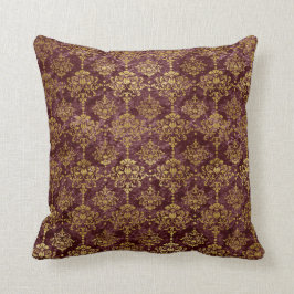 Gold Damask op Burgundy-achtergrond Kussen