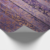 Gold Damask op Paars hout Cadeaupapier (Hoek)
