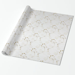 Gold Damask op White Faux Satin   Weddenschap Cadeaupapier