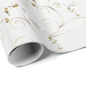 Gold Damask op White Faux Satin | Weddenschap Cadeaupapier (Rol Hoek)