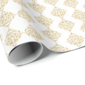 Gold Damask op White Gold | Weddenschap Cadeaupapier (Rol Hoek)