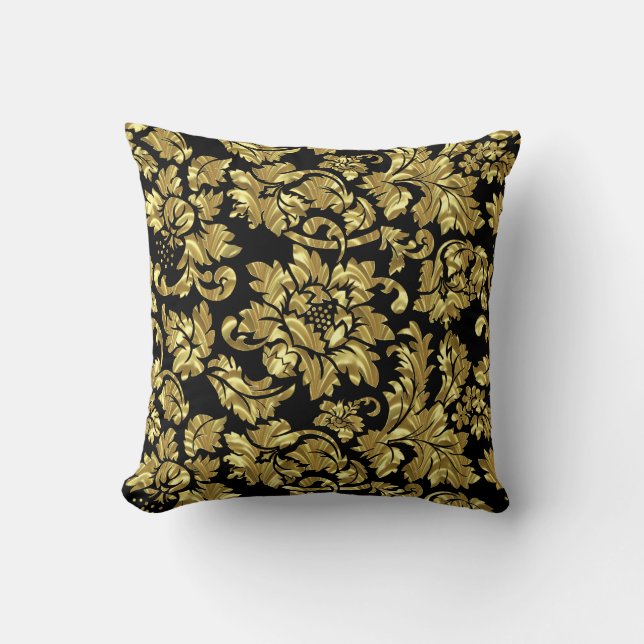 Gold Damask over zwarte achtergrond Kussen (Voorkant)