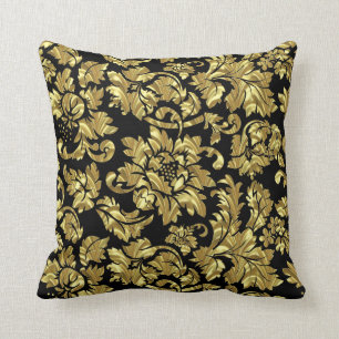 Gold Damask over zwarte achtergrond Kussen
