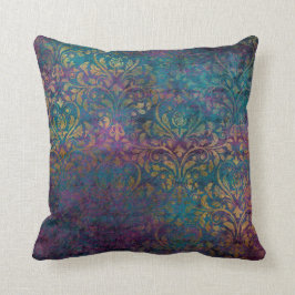 Gold Damask Paars Pink Blauwgroen Kussen