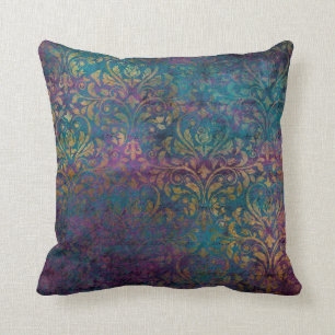 Gold Damask Paars Pink Blauwgroen Kussen