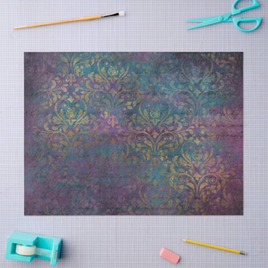 Gold Damask Paars Roze Blauwgroen ontkoppeling Tissuepapier (Craft)