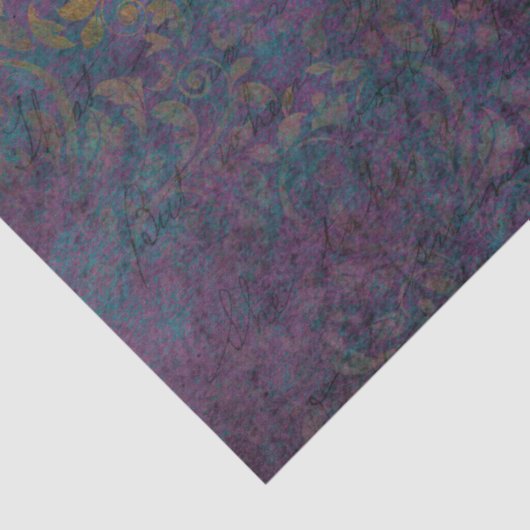 Gold Damask Paars Roze Blauwgroen ontkoppeling Tissuepapier (Detail)