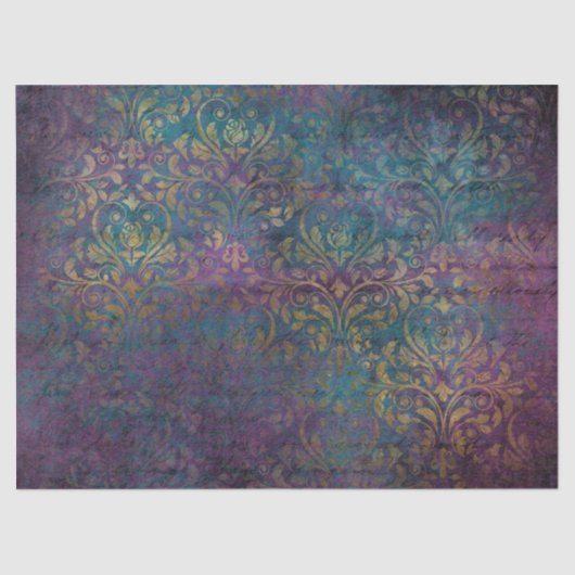 Gold Damask Paars Roze Blauwgroen ontkoppeling Tissuepapier (Voorkant)