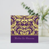 Gold Damask & Paarse Elegant Wedding Invitation Kaart (Staand voorkant)