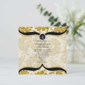 Gold Damask Paisley Wedding Invite Kaart (Staand voorkant)