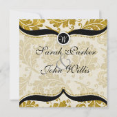Gold Damask Paisley Wedding Invite Kaart (Achterkant)