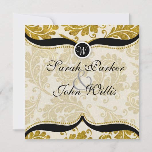 Gold Damask Paisley Wedding Invite Kaart (Achterkant)