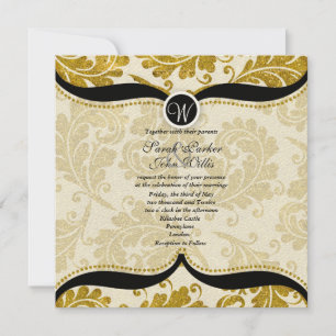 Gold Damask Paisley Wedding Invite Kaart