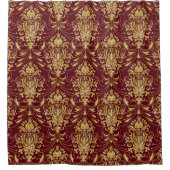Gold Damask Patroon boven Burgundy Red Douchegordijn (Voorkant)