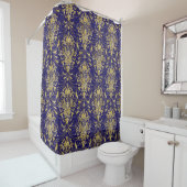  Gold Damask Patroon boven Royal Blue Douchegordijn (In situ)