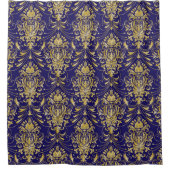  Gold Damask Patroon boven Royal Blue Douchegordijn (Voorkant)
