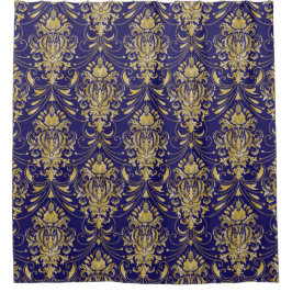 Gold Damask Patroon boven Royal Blue Douchegordijn
