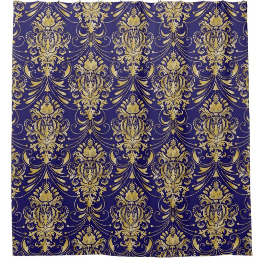  Gold Damask Patroon boven Royal Blue Douchegordijn (Voorkant)