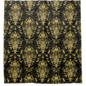  Gold Damask-patroon boven zwart Douchegordijn (Voorkant)