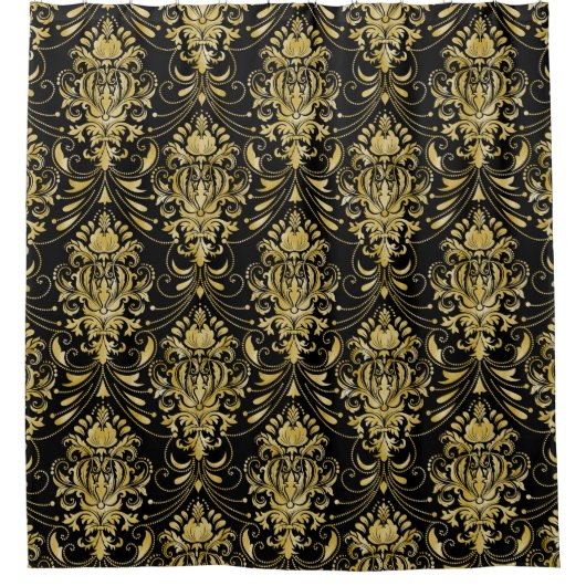  Gold Damask-patroon boven zwart Douchegordijn (Voorkant)