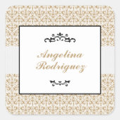 Gold Damask Pattern Afstuderen Vierkante Sticker (Voorkant)